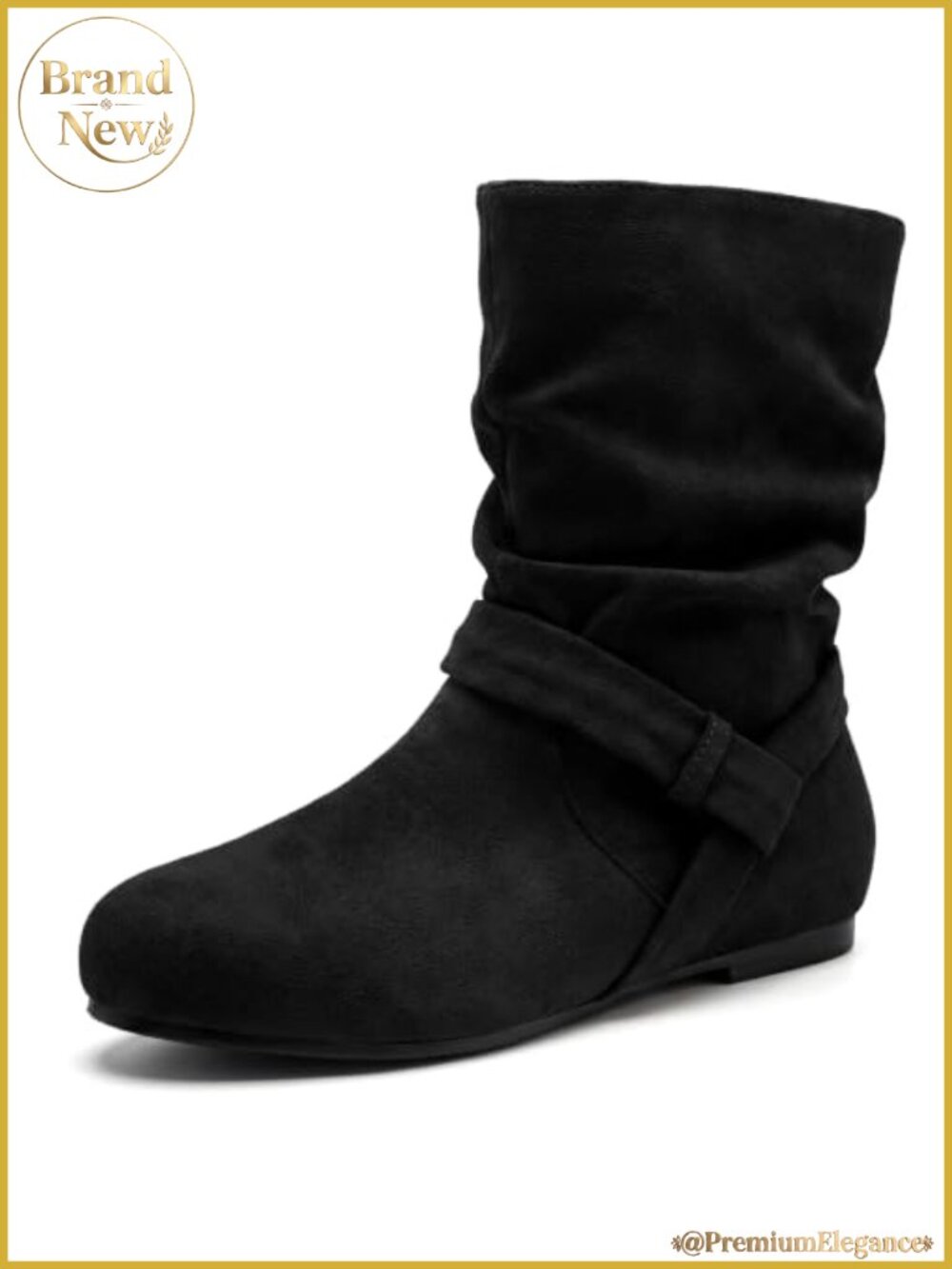 Women's Faux Suede Mid Calf Slouch Booties Flat Pull On Comfort
